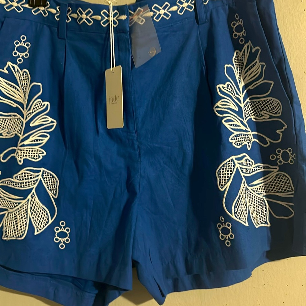 2 piece Jade Johnny Was Jodie Easy Jacket Blue and White Embroidered Set - Picture 2 of 11